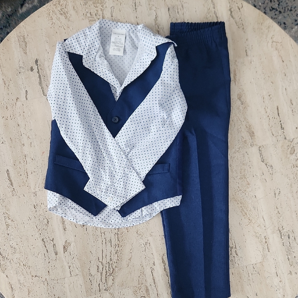 Van Heusen Dark Blue Pantsuit with Polka Dot Shirt - Picture 5 of 7
